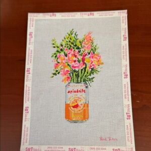Floral Needlepoint Art with Orange Vase